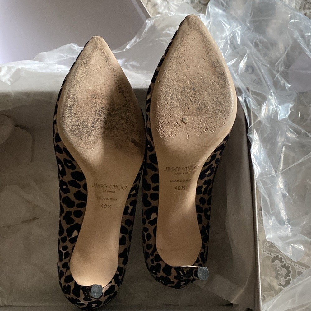Jimmy Choo Romy 85 Satin Leopard Shoe - Picture 4 of 11